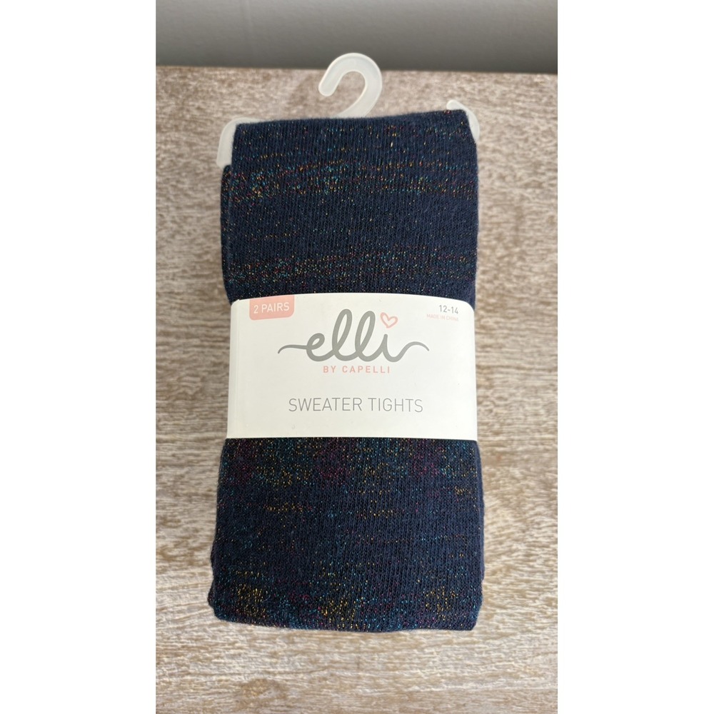 Elli by Capelli 2 Pairs Girls Kids Fashion Tights Size 12-14 Blue Sparkle NWT